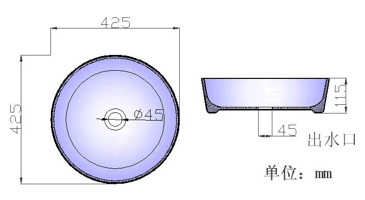 陶瓷洗手盆S536产品尺寸结构图