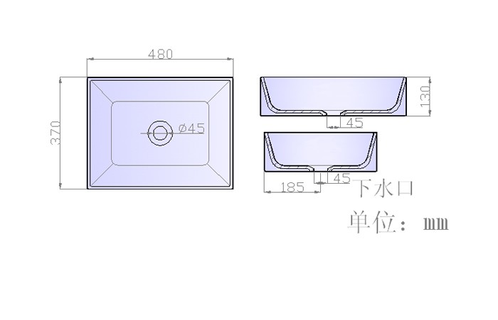 洗脸盆S009产品结构平面图 洗脸盆S009产品结构平面图