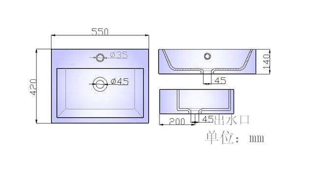 陶瓷台盆S016产品结构平面图