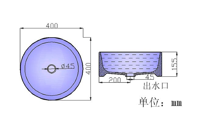 陶瓷脸盆S539陶瓷盆产品结构平面图