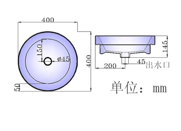 陶瓷盆S564产品尺寸图