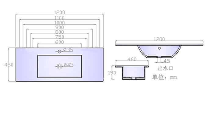 陶瓷薄边盆S1548产品结构尺寸图