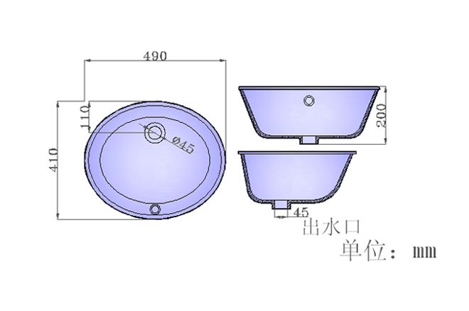 陶瓷台下盆S2513产品结构尺寸详图