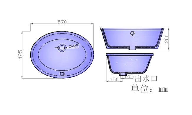 台下盆S2503产品结构尺寸图