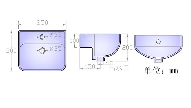 挂式洗面盆S4534陶瓷洁具产品结构尺寸图 挂式洗面盆S4534陶瓷洁具产品结构尺寸图