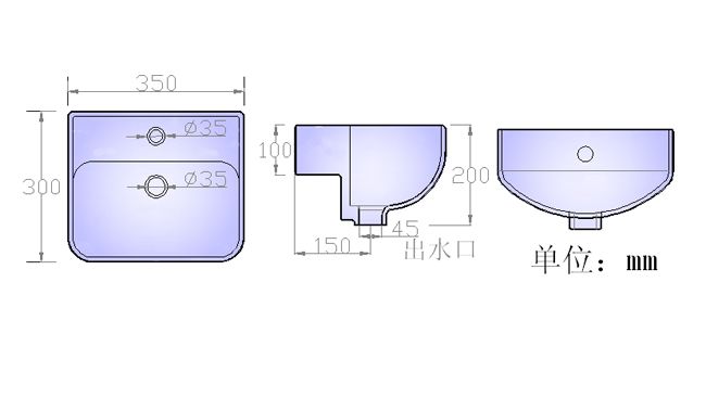 挂式洗面盆S4534陶瓷洁具产品结构尺寸图