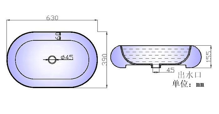 陶瓷艺术盆S1015产品结构平面图