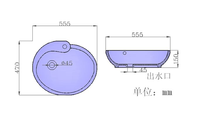 陶瓷洗手盆S596产品结构尺寸详图