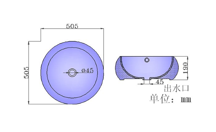 陶瓷圆盆S1082产品结构尺寸图