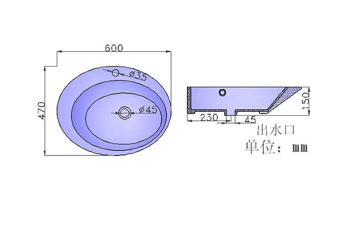 洗手盆S561产品结构平面图