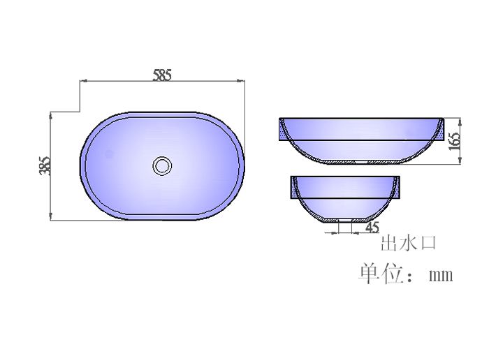 艺术盆S572产品结构平面图