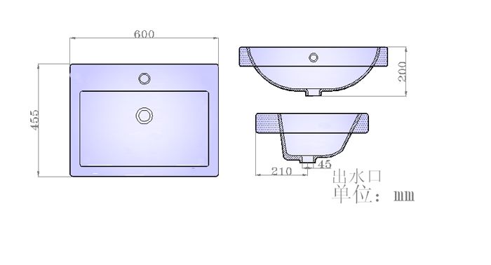 陶瓷洗手盆加工S084产品结构平面图