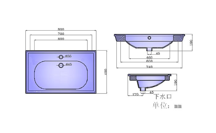 柜盆S1597产品结构尺寸详图