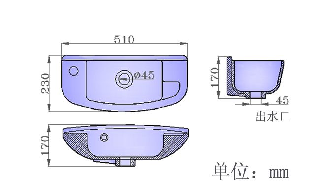 S4522挂盆尺寸结构安装示意图